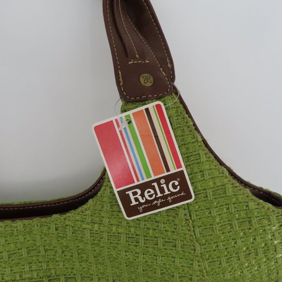 Y2K Relic Green Tweed Faux Brown Leather Hobo Shoulder Handbag Purse Bag NEW NWT - Picture 4 of 12